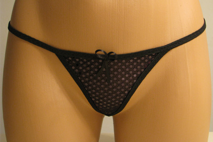 Black thong with bow.