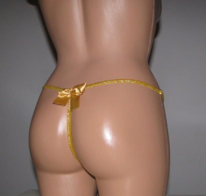 Back view of gold thong.