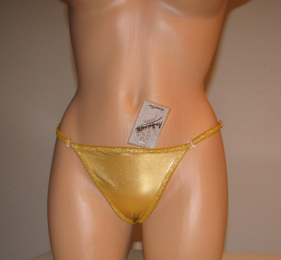 Front of shiney gold thong.