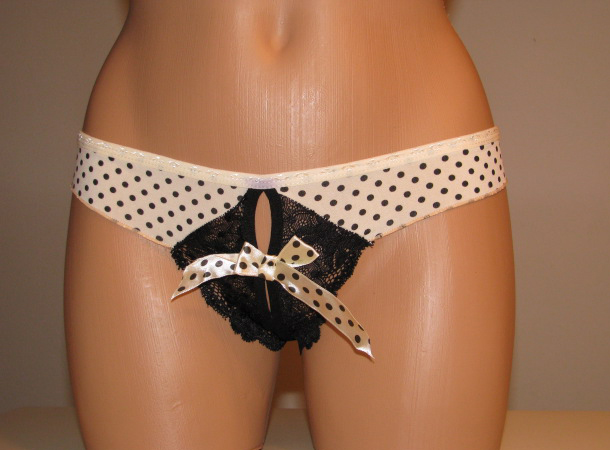 Polka dots and lace thong.