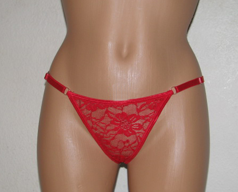 Red floral lace see thru thong.