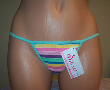 Pastel colored striped g string.