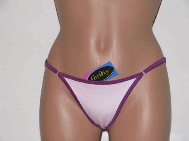 Pale pink and purple trim thong