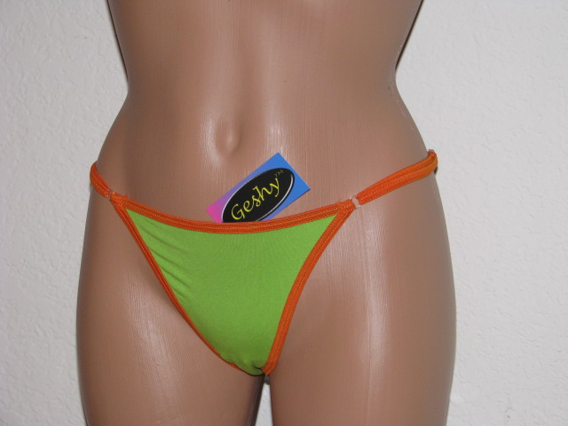 Lime green with tangerine trim thong.